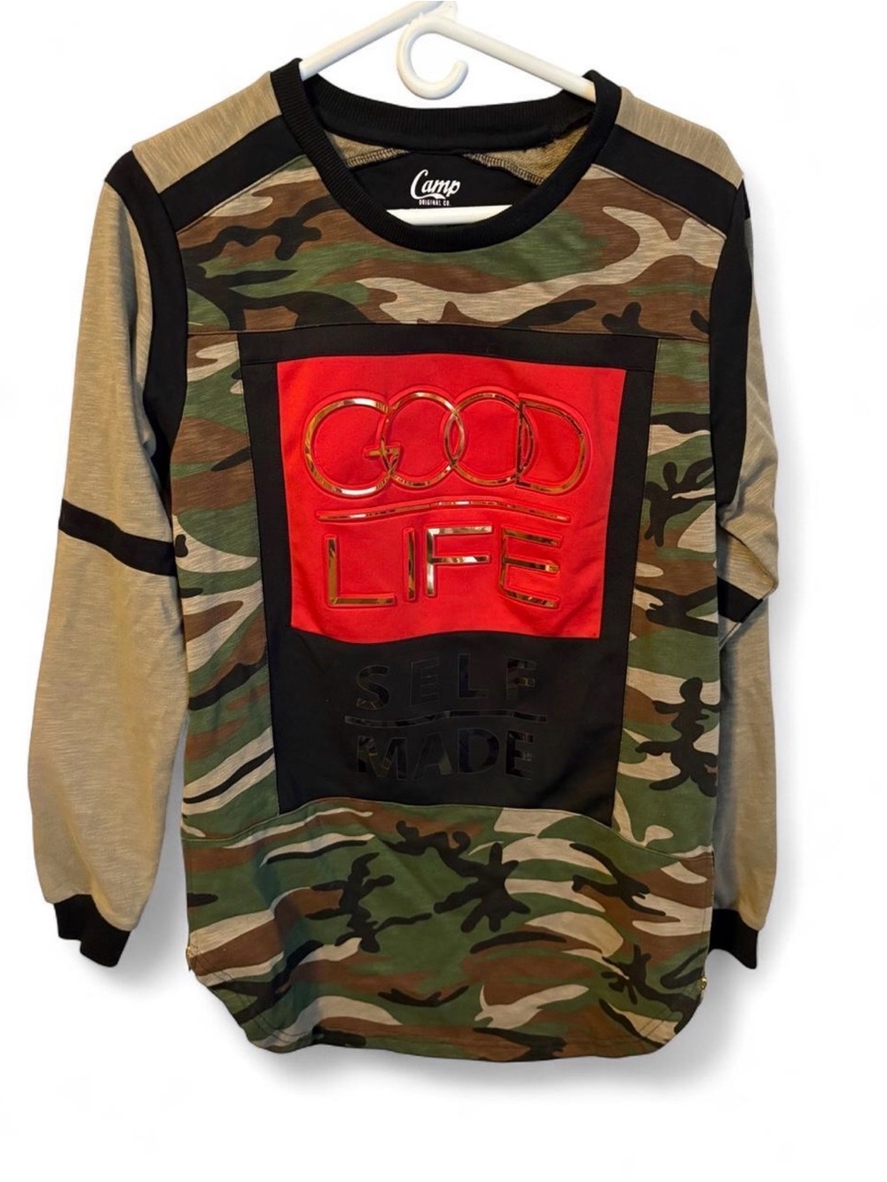 Camp Original Co Men's Crewneck Sweatshirt Camo Good Life Self Made Graphic